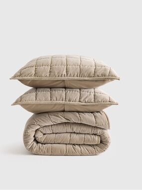 Quince Cotton Velvet Quilt Set Taupe Size King